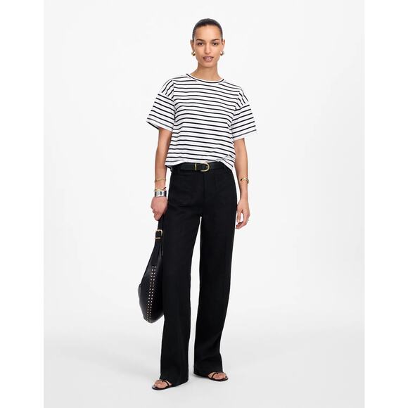 NWT Madewell Patch Pocket Flare Pant in 100% Linen in Jet Black size 10 - Picture 2 of 8